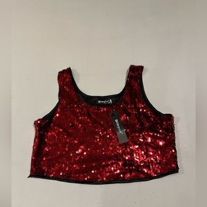 Allegra K - Red Sequin Crop Top